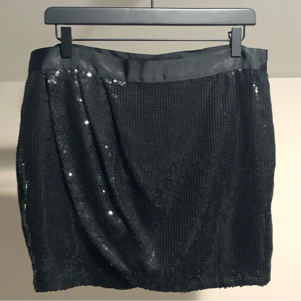 Gudi Faux Wrap Black Sequin Skirt